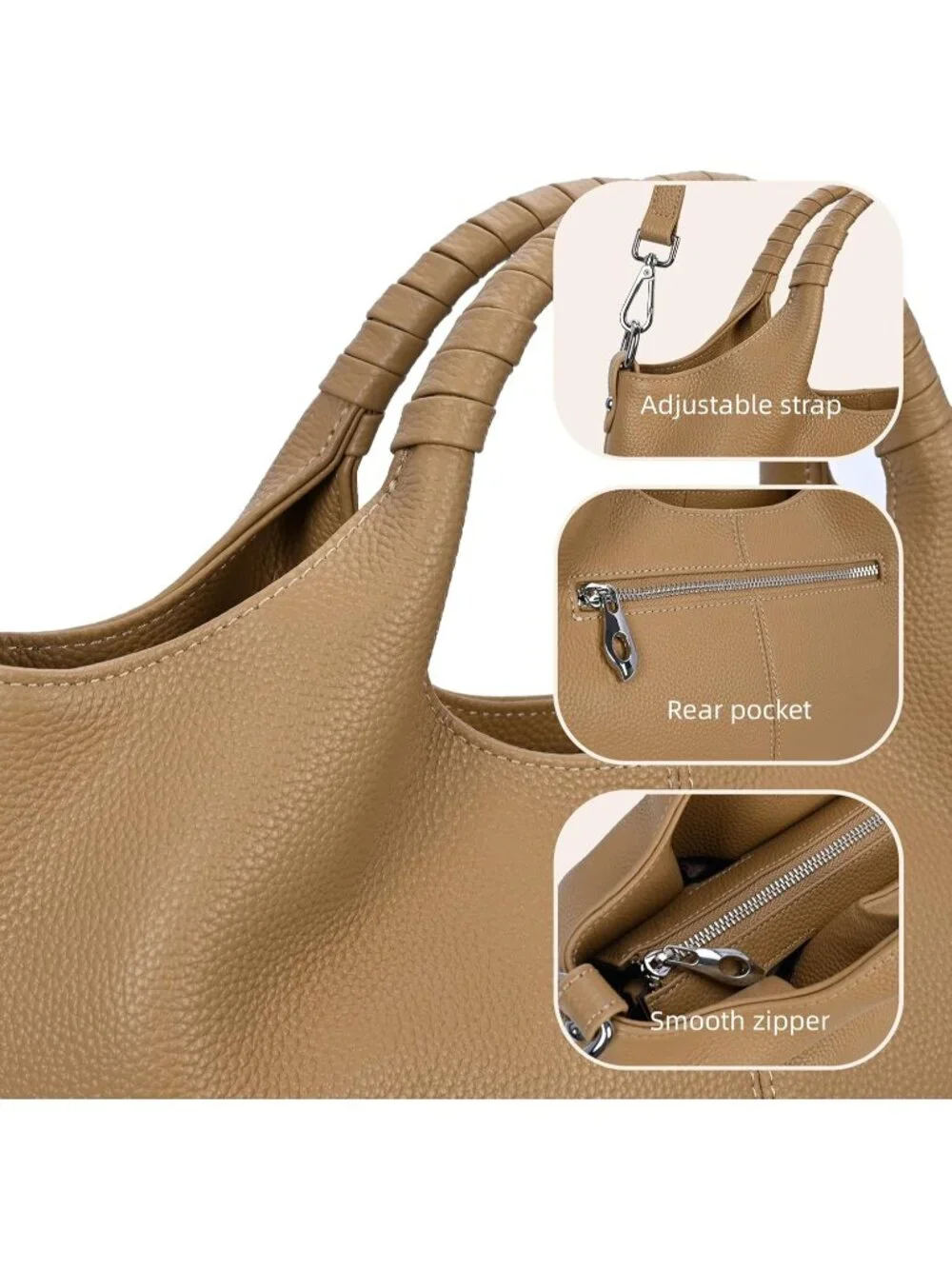 Women's Apricot Genuine Leather Shoulder Satchel Designer Crossbody Hobo Bags